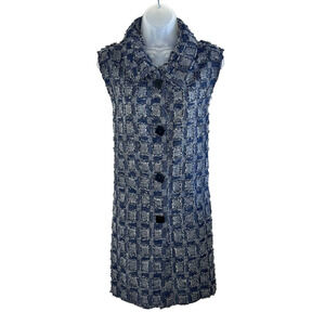 Yushi Women's Sleeveless Dress Square Button Front Blue Artsy Fringe Size Large